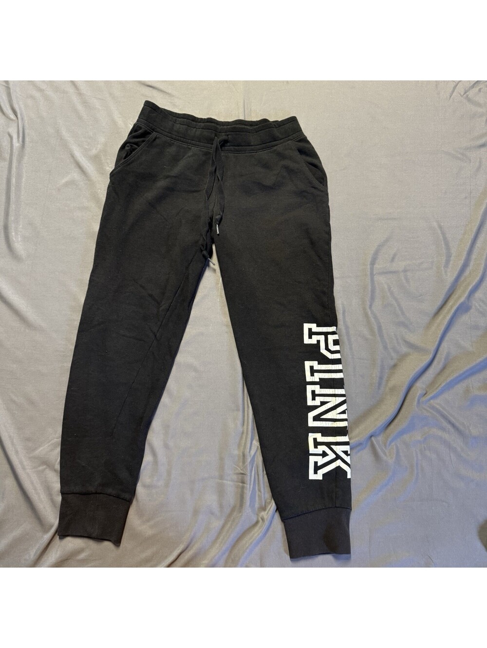 PINK Victoria’s Secret Black Fleece Leg Graphic Joggers Sweatpants Small